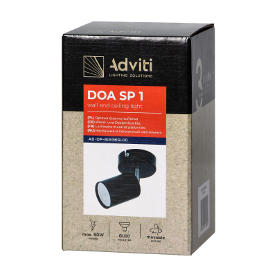 DOA SP 1, oprawa ścienno-sufitowa, GU10 max. 50W, IP20, czarna