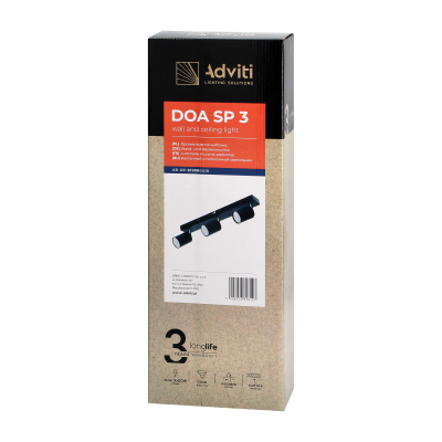 DOA SP 3 wall and ceiling light, GU10, max. 3x50W, IP20, black