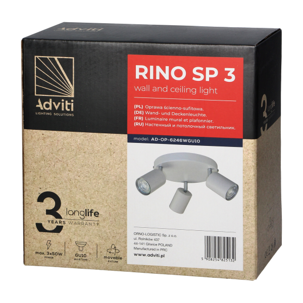 RINO oprawa ścienno-sufitowa, moc max. 3x50W,...