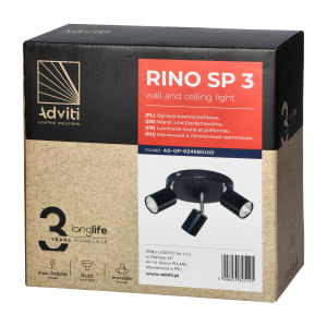 RINO wall and ceiling luminaire, max. power 3x50W, GU10,... 2