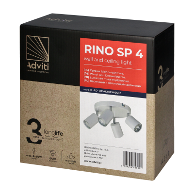 Rino SP 4, oprawa ścienno-sufitowa, GU10 max. 4x50W, IP20, biała
