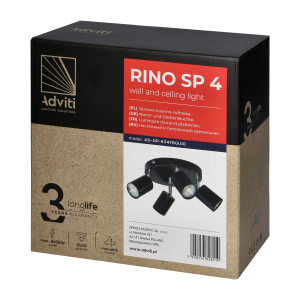 RINO wall and ceiling luminaire, max. power 4x50W, GU10,... 2