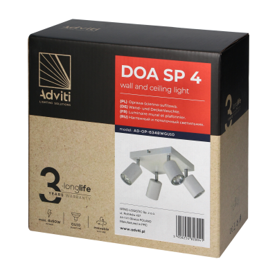 DOA SP4, oprawa ścienno-sufitowa, GU10 max. 4x50W, IP20, biała, kwadrat