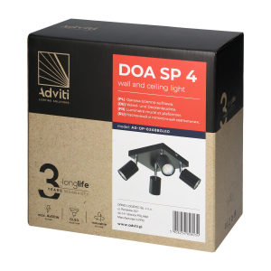 DOA SP 4 wall and ceiling light, black GU10, max. 4x50W,... 2