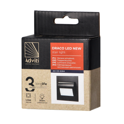 DRACO LED NEW 1,5W, oprawa schodowa podtynkowa, 12VDC, 30lm, 3000K, czarny, innowacyjny sposób montażu