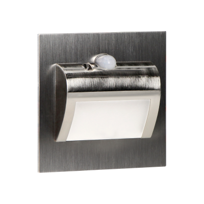 DRACO LED NEW 1.5W, recessed step light, 12VDC, 30lm, 3000K, satin, motion and twilight sensor