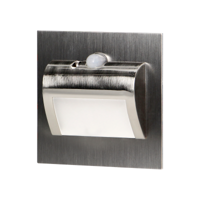 DRACO LED NEW 1.5W, recessed step light, 12VDC, 30lm, 3000K, satin, motion and twilight sensor