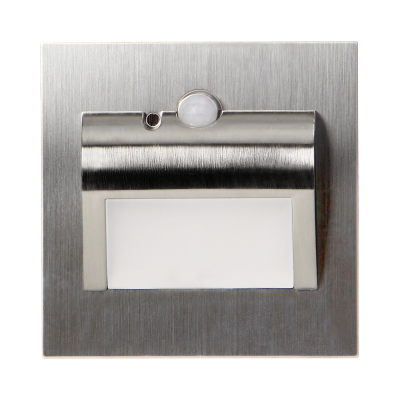 DRACO LED NEW 1.5W, recessed step light, 12VDC, 30lm, 6000K, satin, motion and twilight sensor