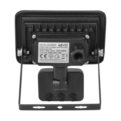 FARO S LED floodlight with PIR 20W, 1600lm, IP44, 4000K, aluminum + glass