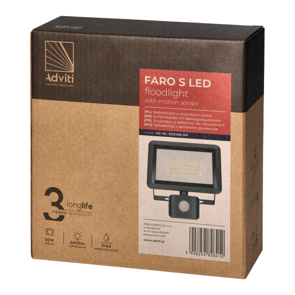FARO S LED floodlight with PIR 30W, 2400lm,...