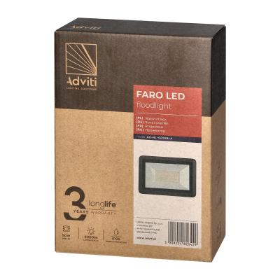 FARO LED naświetlacz 50W, 4000lm, IP65, 4000K, aluminium + szkło