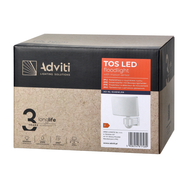 TOS LED 30W garden floodlight with PIR, 2200lm,...