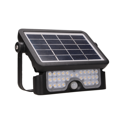 LUX LED 5W solar floodlight with motion sensor, 500lm, IP65, 4000K, 2x1500mAh, black