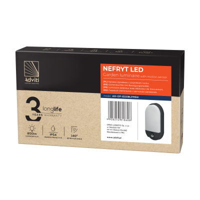 NEFRYT LED 10W, oprawa ogrodowa z czujnikiem ruchu, 800lm, IP54, 4000K, czarna