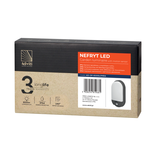 NEFRYT LED 10W, oprawa ogrodowa z czujnikiem...