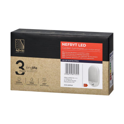 NEFRYT LED 15W, garden luminaire with motion sensor, 1100lm, IP54, 4000K, white