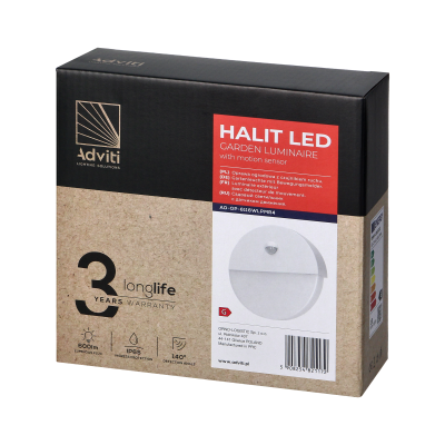 HALIT LED garden luminaire 10W with PIR motion sensor 140°, 600lm, IP65, 4000K, IK10, white