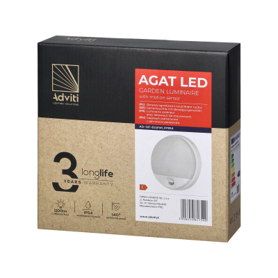 AGAT LED 15W, ogarden luminaire with motion sensor 140st, 1100lm, IP54, 4000K, white