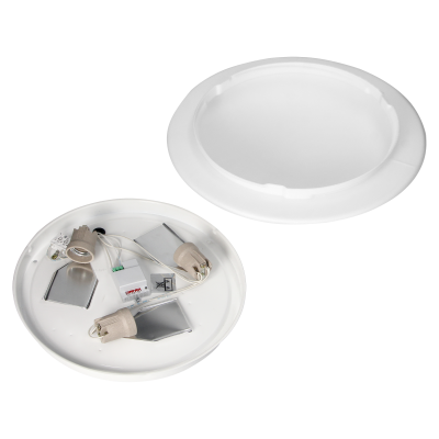 LUBA oprawa 3xE27 z mikrofalowym czujnikiem ruchu, moc max. 3x60W, biała-stal, klosz matowy-szkło, IP44