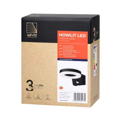 HOWLIT LED 20W, oprawa ogrodowa z czujnikiem ruchu, 1800lm, IP65, 4000K, czarna
