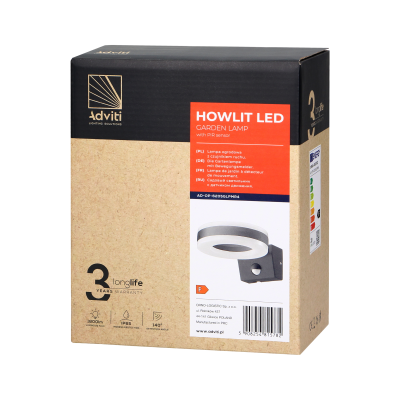 HOWLIT LED 20W, garden luminaire with motion sensor, 1800lm, IP65, 4000K, grey