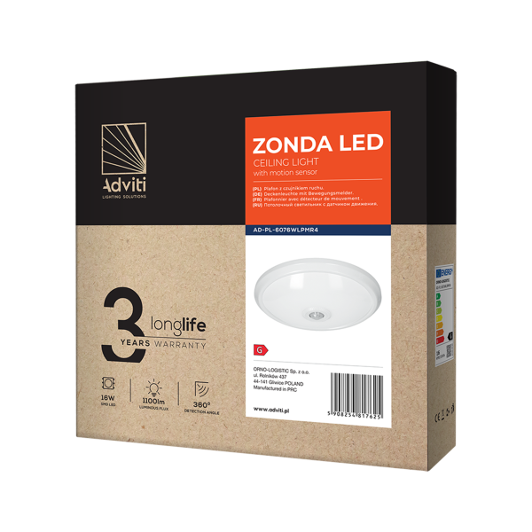 ZONDA LED 16W, plafon z czujnikiem ruchu,...