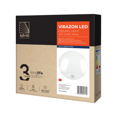 VIRAZON LED 15W, ceiling light with motion sensor 1050lm, IP44, 4000K, milky PC, white