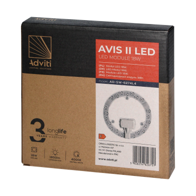 AVIS II LED panel świetlny LED 18W,  1800lm, 4000K, Ø 176