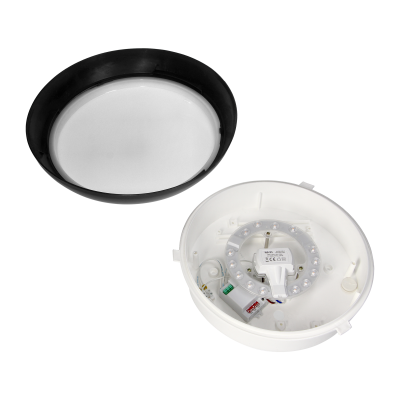 KOKO LED luminaire with microwave motion sensor, 12W, 3000K, 1100lm, black-polypropylene, matt PC diffuser, IP44, IK10