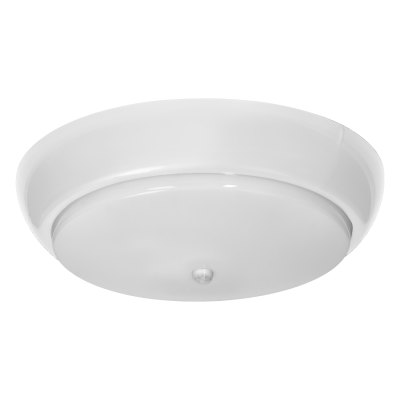 KOKO LED luminaire with PIR motion sensor, 12W, 3000K, 1100lm, white-polypropylene, matt PC diffuser, IP44, IK10