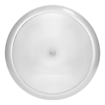 KOKO LED luminaire with PIR motion sensor, 12W, 3000K, 1100lm, white-polypropylene, matt PC diffuser, IP44, IK10