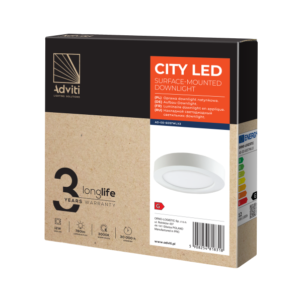 CITY LED 12W, oprawa downlight, natynkowa,...