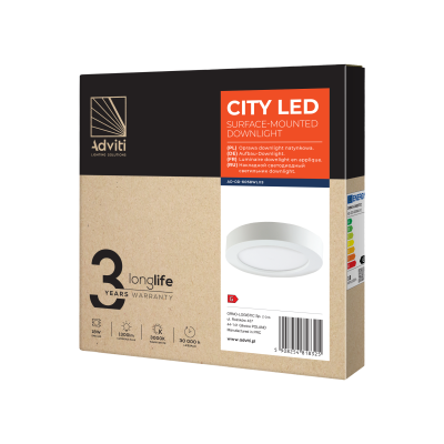 CITY LED 18W downlight, surface mounted, round, 1500lm, 3000K, white, inbuilt LED power supply