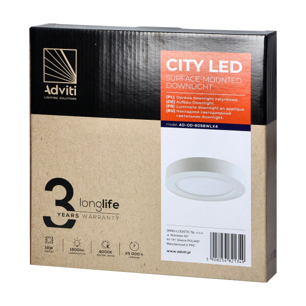 CITY LED 18W surface mounted downlight, round,...