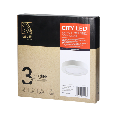 CITY LED 20W, oprawa downlight, natynkowa, okrągła, 1700lm, 4000K, biała, wbudowany zasilacz LED