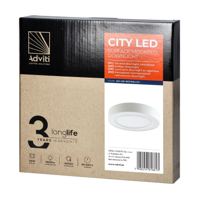 CITY LED 24W downlight, surface-mounted, round, 1900lm, 3000K, white, built-in LED driver