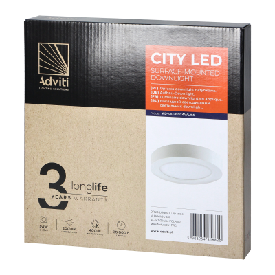 CITY LED 24W, oprawa downlight, natynkowa, okrągła, 2000lm, 4000K, biała, wbudowany zasilacz LED