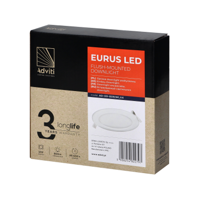 EURUS LED 12W, oprawa downlight, podtynkowa, okrągła, 860lm, 4000K, biała, wbudowany zasilacz LED