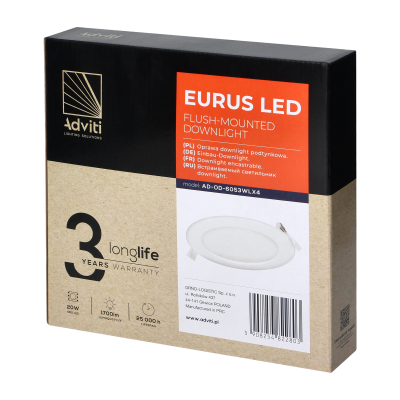 EURUS LED 20W, oprawa downlight, podtynkowa, okrągła, 1700lm, 4000K, biała, wbudowany zasilacz LED