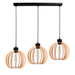 JUALA pendant lamp, max. power 3x60W, E27, black, wood