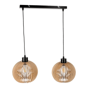 ANAFI 2P E27, lampa wisząca, max. 2x60W, czarna, drewno